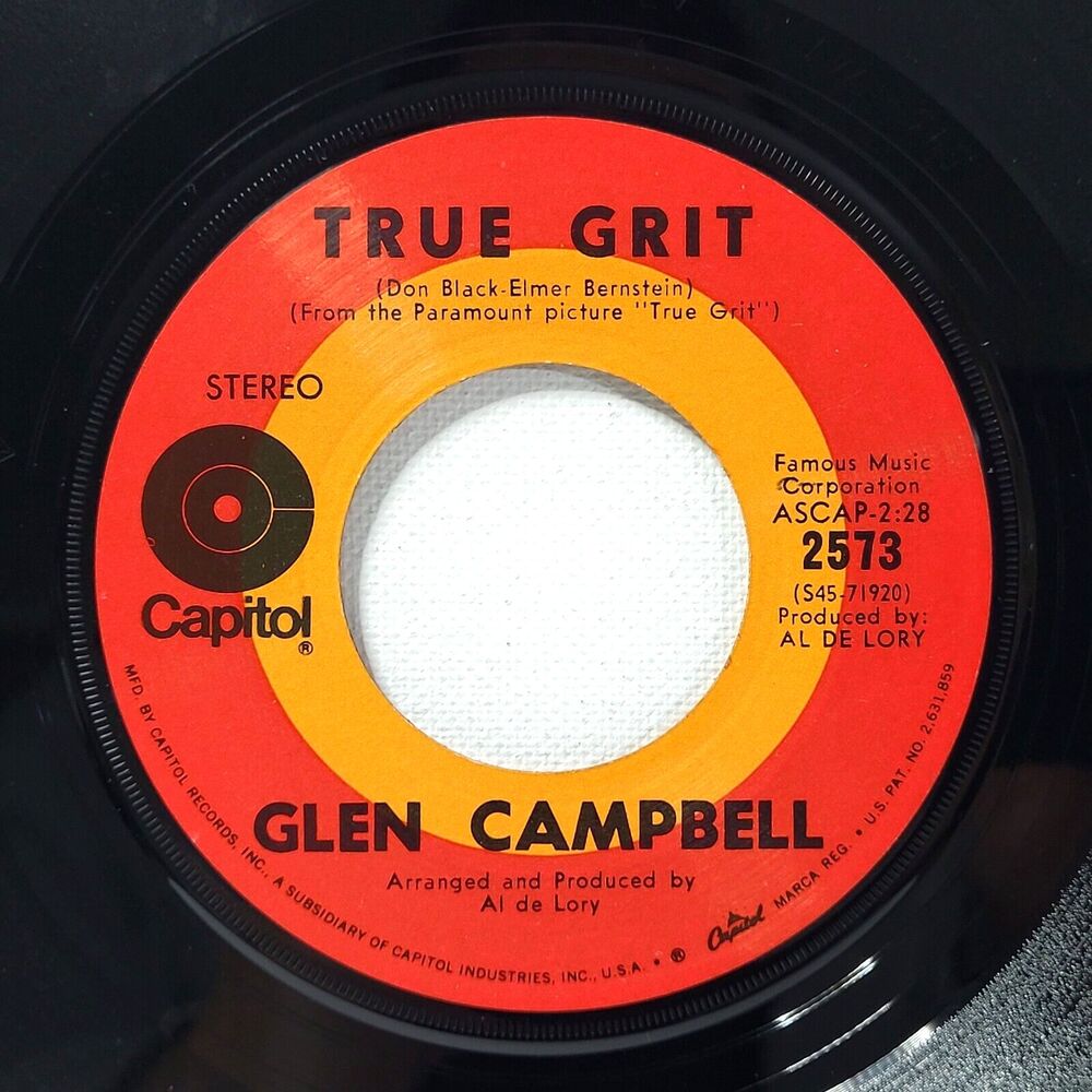 Glen Campbell 45 True Grit / Hava Nagila on Capitol M- Country